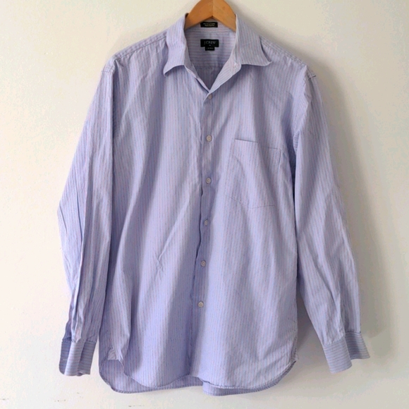 J Crew Button Down Striped Cotton Shirt Large 16/16.5 Pink Blue - Picture 1 of 5